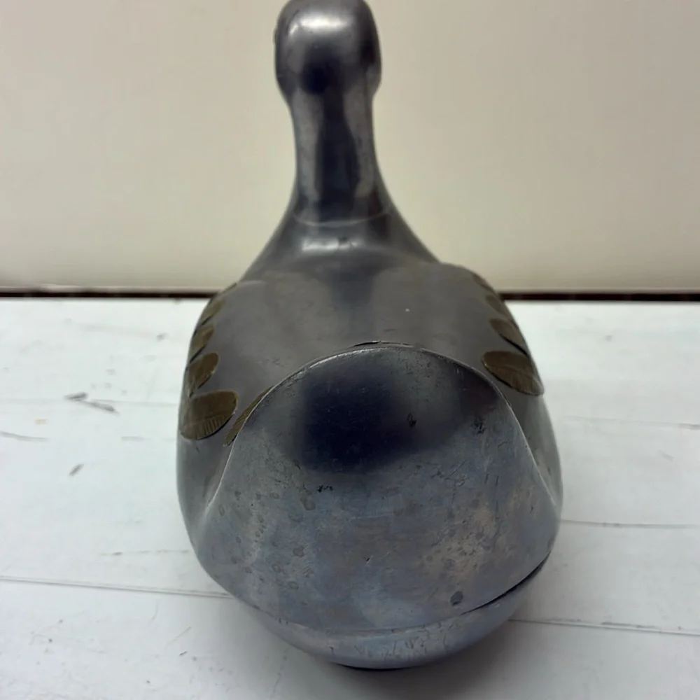 MCM Duck Decoy Keepsake Box  Chinese  pewter & brass duck trinket box lidded